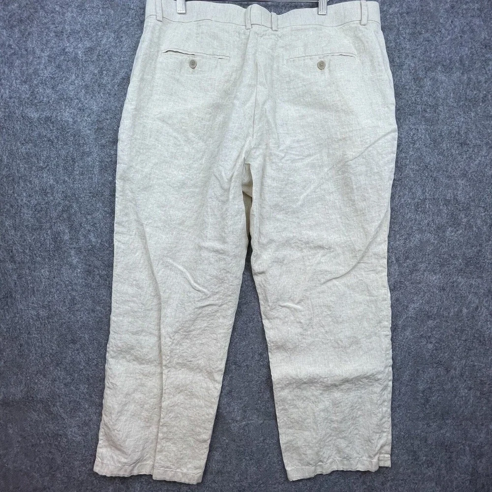Tasso Elba Pants Mens 36 x 30 Linen Ivory Lightweight Summery Golf Outdoors